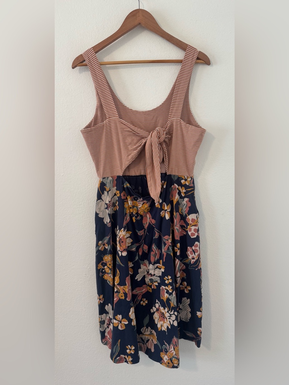 Pact Floral Striped Fit Flare Dress Organic Cotton Tie Back Pockets Large - Picture 3 of 8